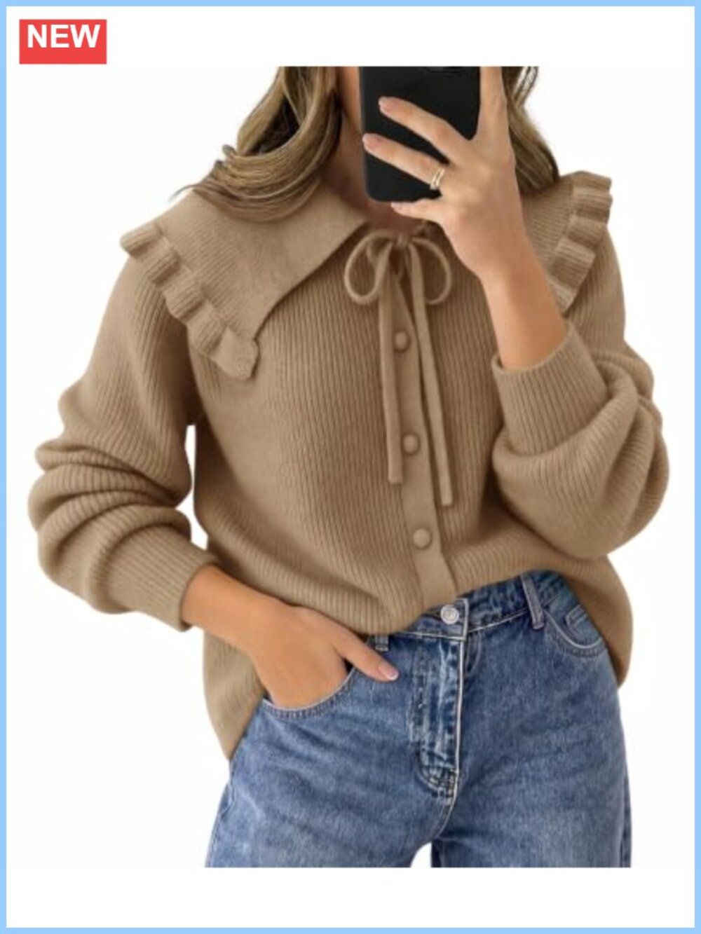 Oversized Ruffle Peter Pan Collar Button Up Knit Cardigan Sweater Fall
